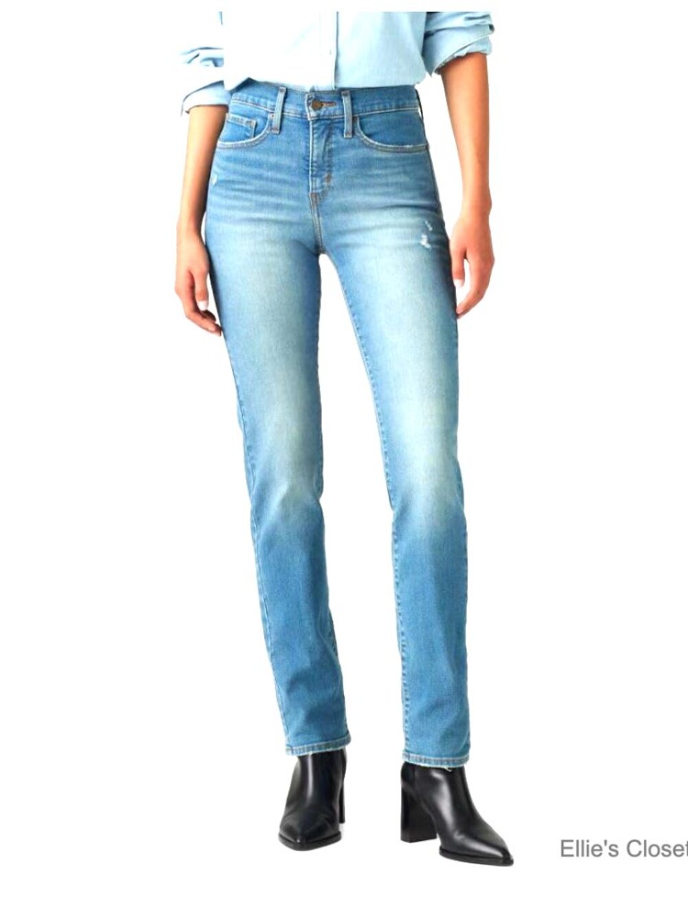 Shaping Straight Jeans with Tummy Panel, 80% Cotton Stretch Denim